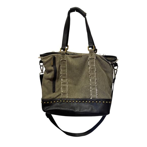 Steve Madden Canvas & Faux Leather with Studs Tote/Shoulder Bag - Picture 1 of 13